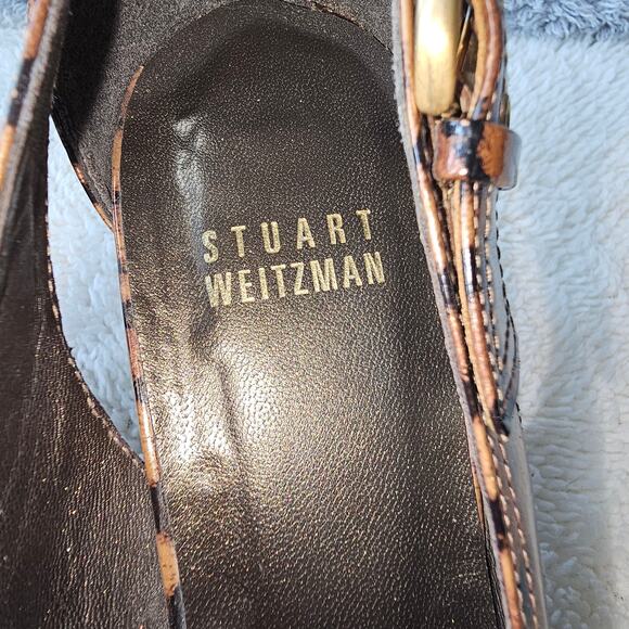 Stuart Weitzman Women's Leopard Peep Toe Pump Stiletto Heel Size 6.5M Multicolor - Picture 3 of 5